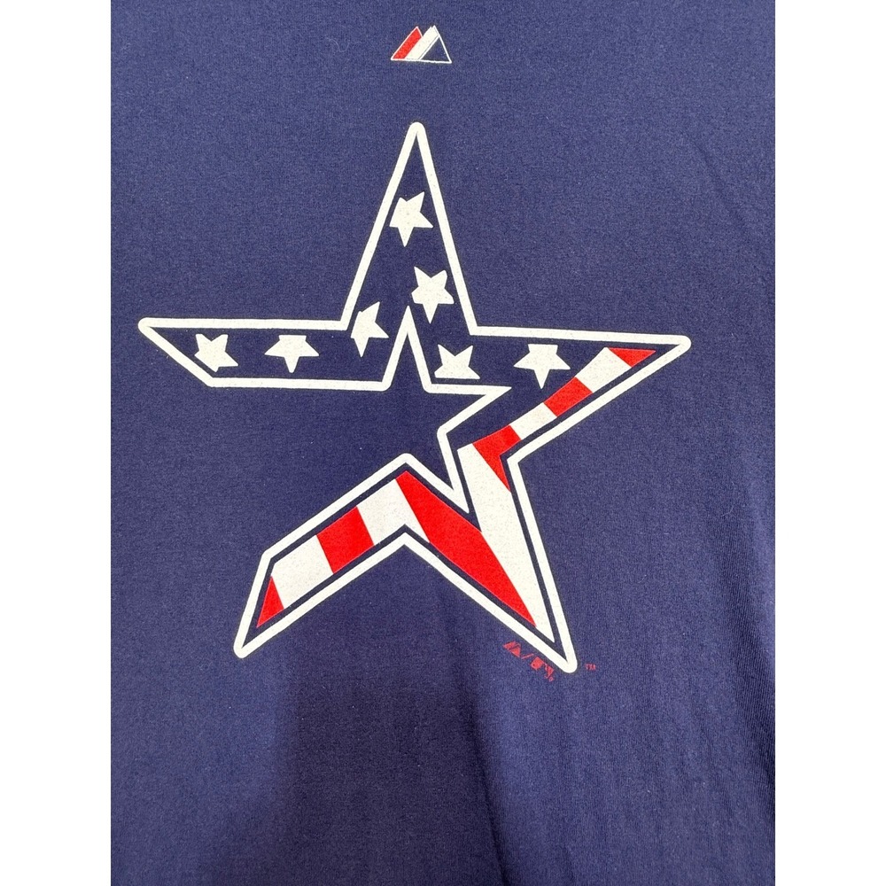 Majestic Houston Astros T Shirt Mens Large Blue American Flag Star Logo Cotton - Picture 2 of 7